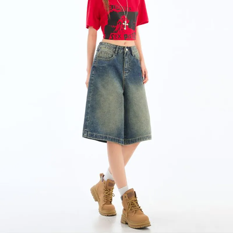 FAIRWHALE Denim Shorts Women's Vintage Blue-1