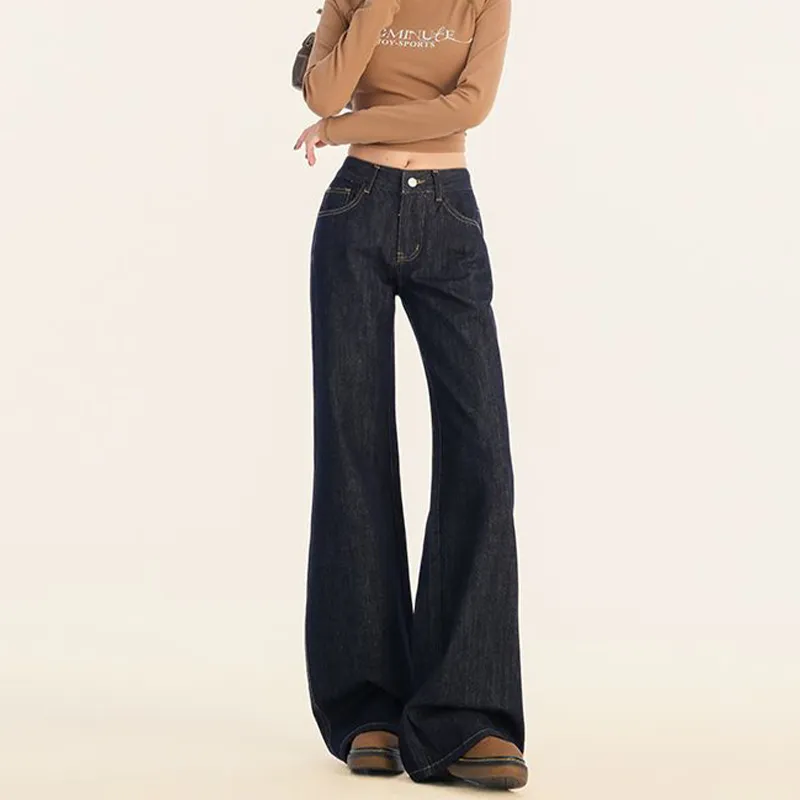 FAIRWHALE Loose Fit Wide Leg Jeans Women's Denim Blue-1