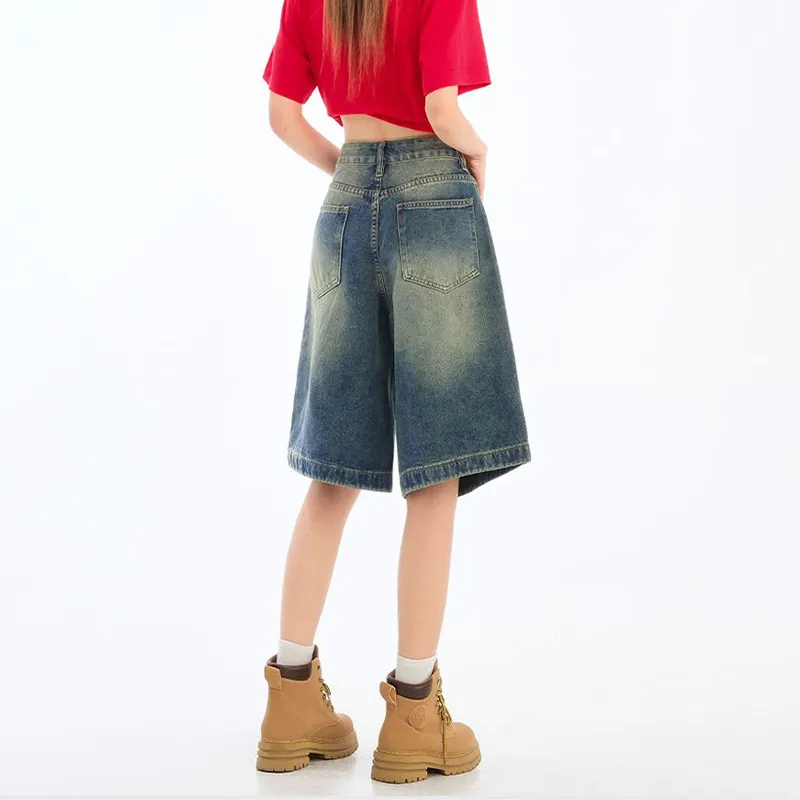 FAIRWHALE Denim Shorts Women's Vintage Blue-3