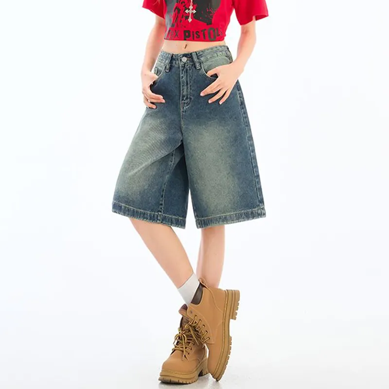 FAIRWHALE Denim Shorts Women's Vintage Blue-2