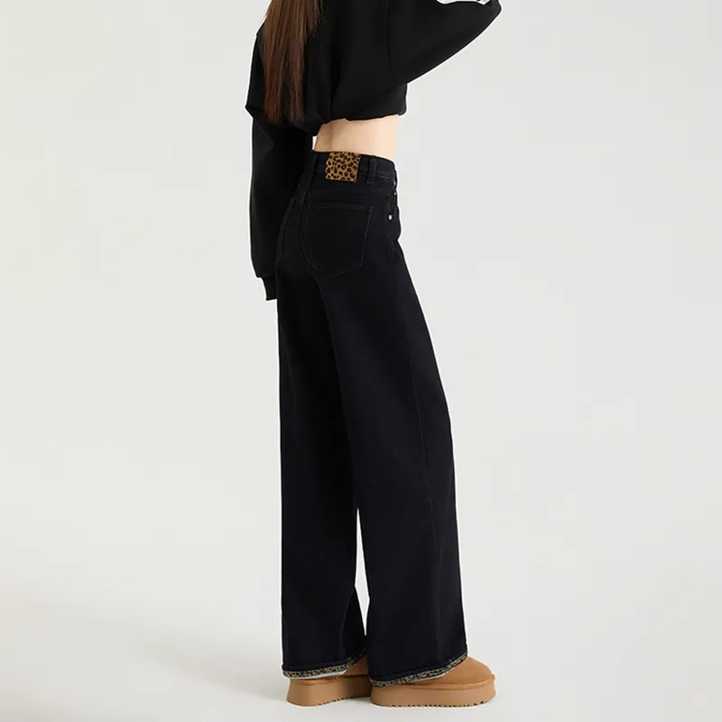 FAIRWHALE Jeans Women's Black Thickened-3