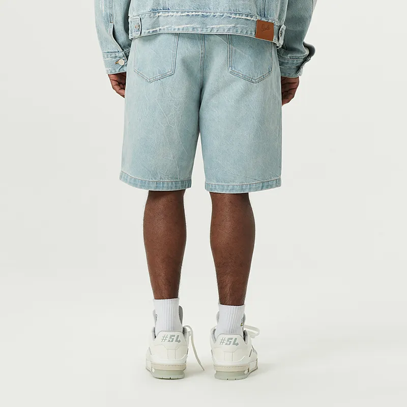 Slamble Denim Shorts Unisex Washed Denim-3