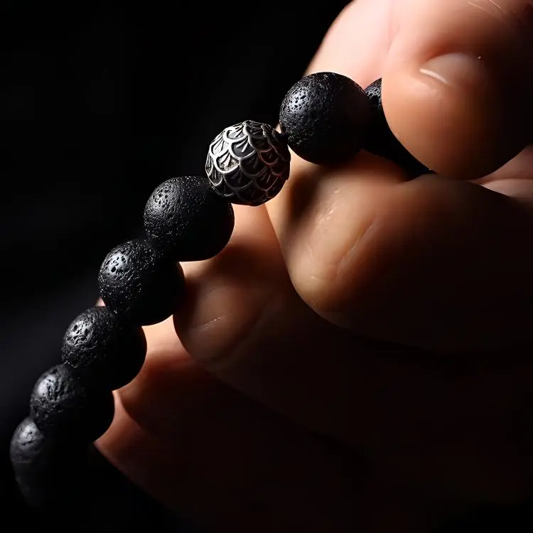 Yu Yin Volcanic Stone Alloy New Chinese Style Beaded Bracelet Men's-1