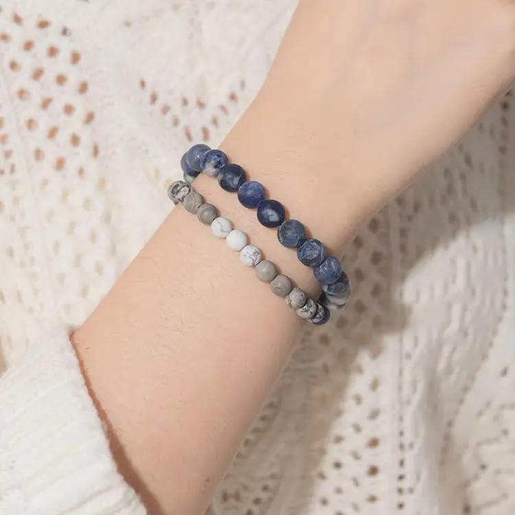 Yu Yin Blue Veined Stone And White Veined Stone Bracelets Unisex-1