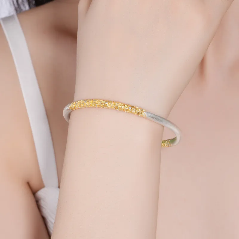 Yu Yin Pure Silver 999 Sterling Silver Fixed End Bangle Women's-4