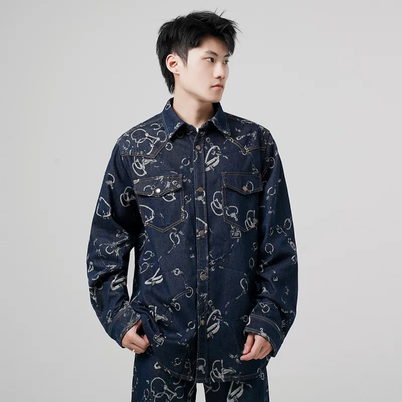 23R+ Loose Fit Versatile Long Sleeved Denim Shirt Men's Blue-6