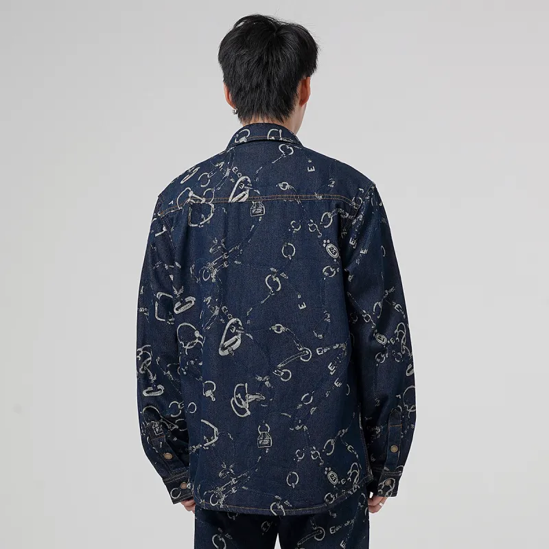 23R+ Loose Fit Versatile Long Sleeved Denim Shirt Men's Blue-3