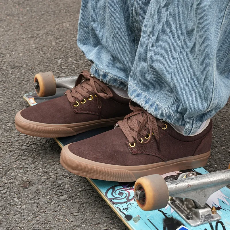 GOLUCK Cushioning Breathable Abrasion Resistant Low Top Skateboard Shoes Unisex Amber Brown-2