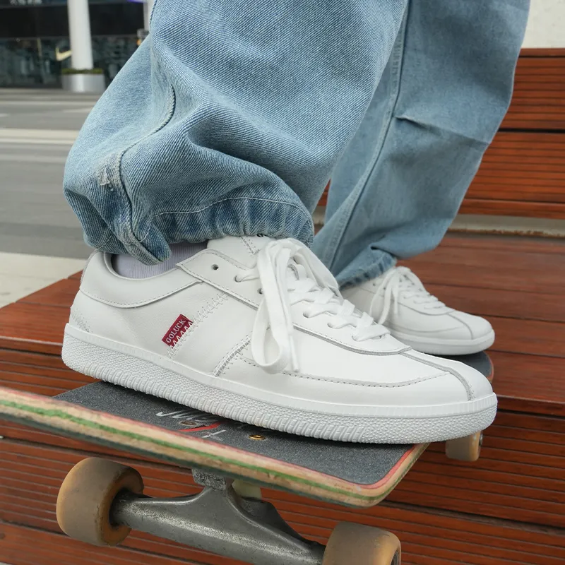 GOLUCK Slip Resistant Cushioning Low Top Skateboard Shoes Unisex Pure White-3
