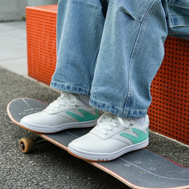 GOLUCK Cushioning, Wear Resistant Low Top Skateboard Shoes Unisex White Green-4