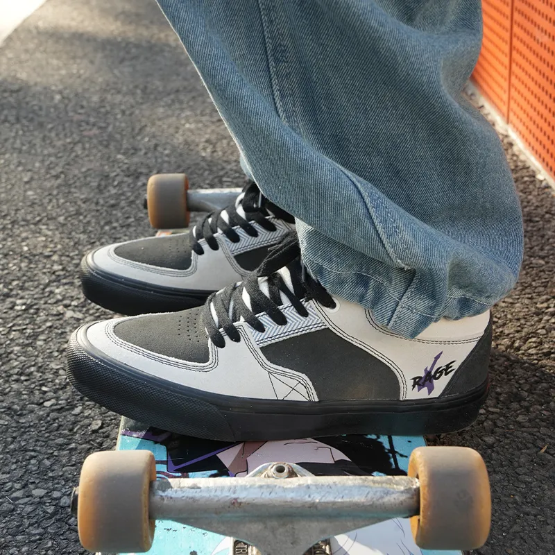 GOLUCK Rock Black Coverage Thermal Abrasion Resistant Mid Top Skateboard Shoes Unisex Black Gray-3