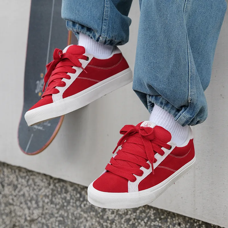 GOLUCK Cushioning, Wear Resistant Low Top Skateboard Shoes Unisex Red White-3
