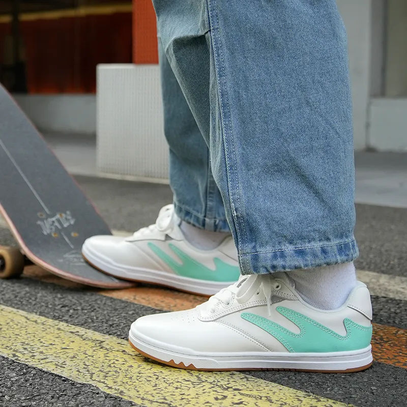 GOLUCK Cushioning, Wear Resistant Low Top Skateboard Shoes Unisex White Green-5