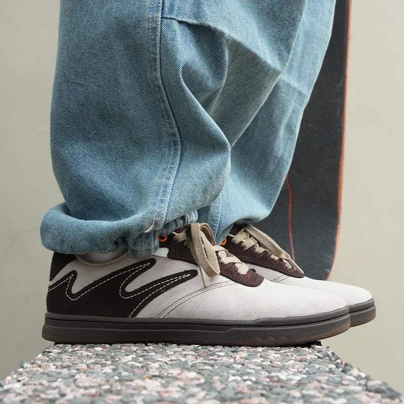 GOLUCK Cushioning, Wear Resistant Low Top Skateboard Shoes Unisex Gray Brown-4