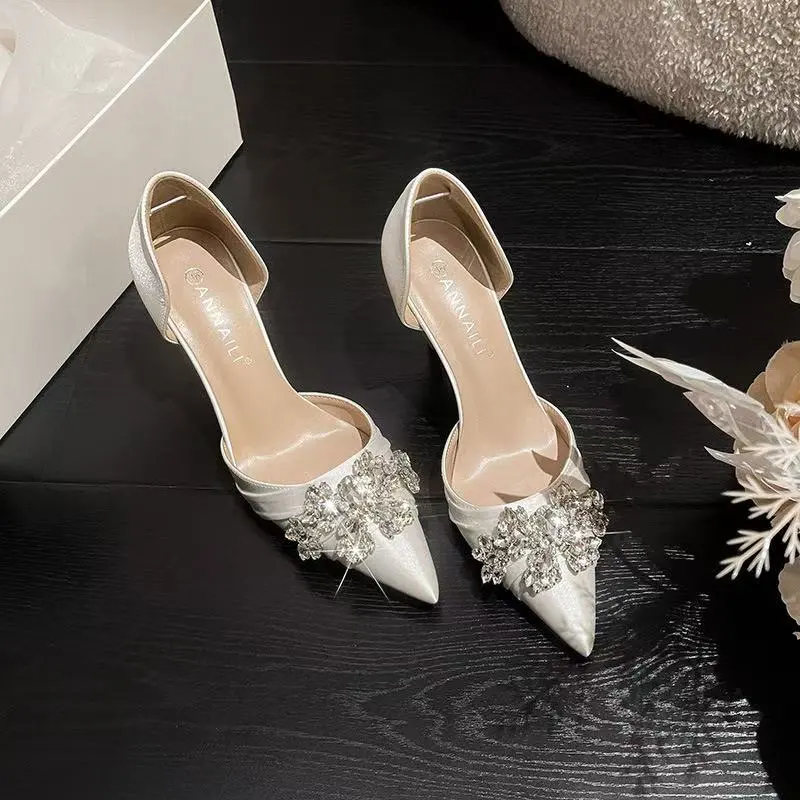 CZRSK Slim Heel High Heels 7CM Women's White-3
