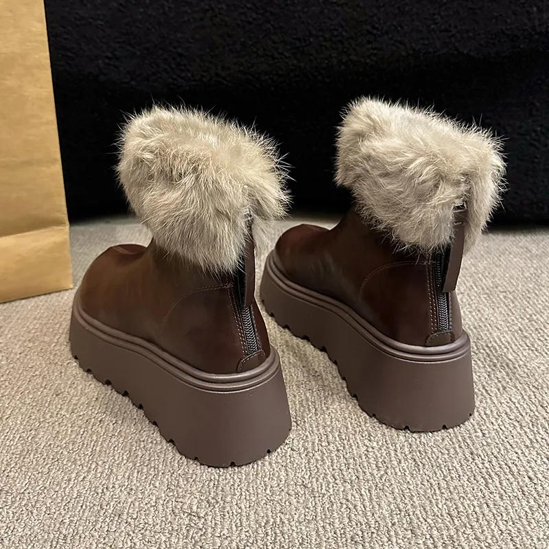CZRSK Warm Wear-Resistant Height Increasing Short Snow Boots Women's-5