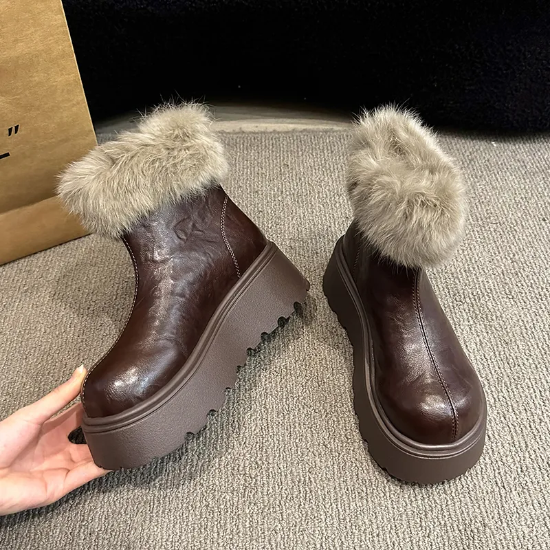 CZRSK Warm Wear-Resistant Height Increasing Short Snow Boots Women's-6