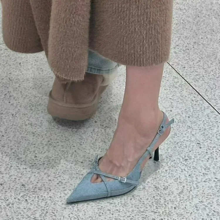 CZRSK Slim Heel High Heels 8CM Women's Denim Blue-1
