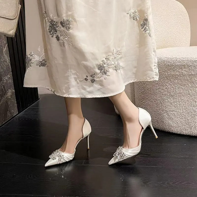 CZRSK Slim Heel High Heels 7CM Women's White-2