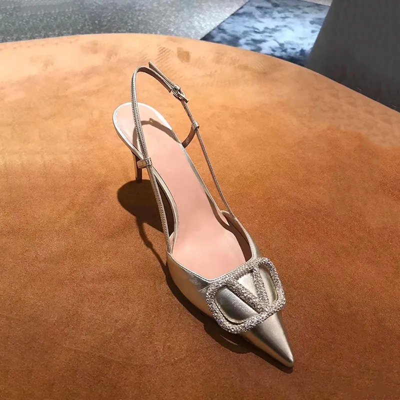 CZRSK Slim Heel High Heels Women's Silver-1