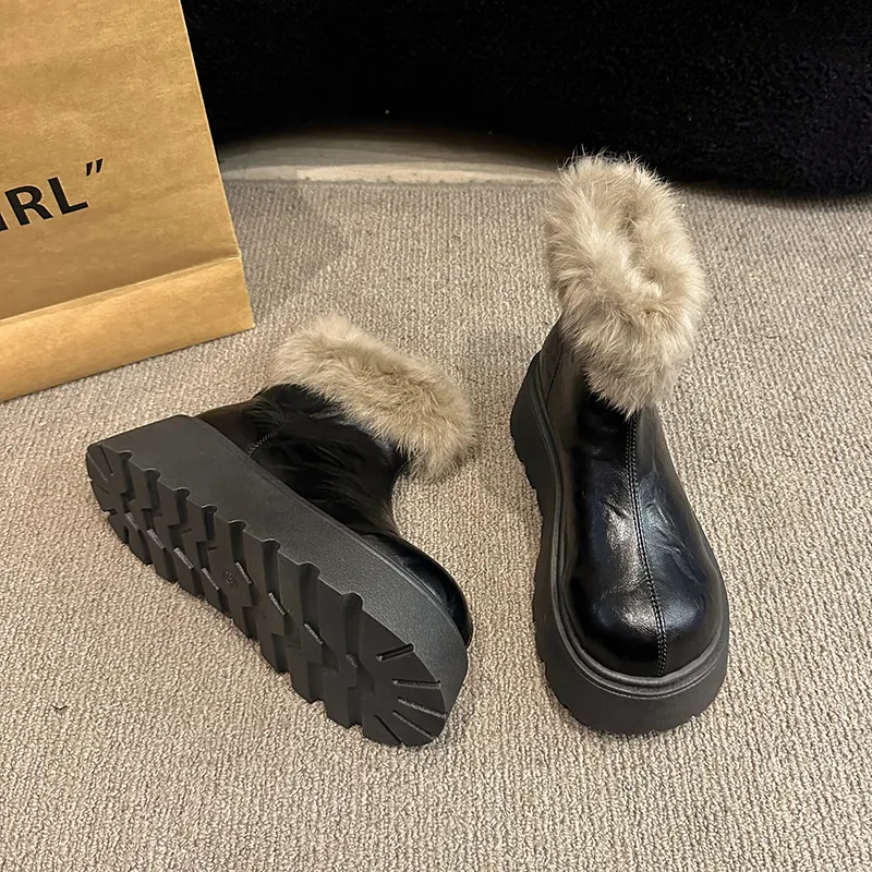 CZRSK Warm Wear-Resistant Height Increasing Short Snow Boots Women's-2