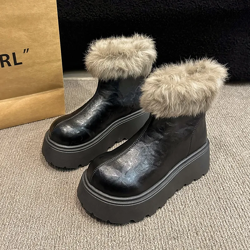 CZRSK Warm Wear-Resistant Height Increasing Short Snow Boots Women's-1