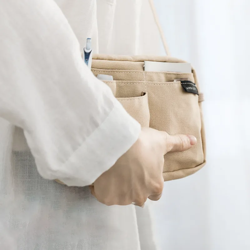 KOKUYO Polyester Canvas Canvas Bag Makeup Bag Storage Bag Medium Size Unisex Beige/Dark Brown/Light Brown/Red Green-5