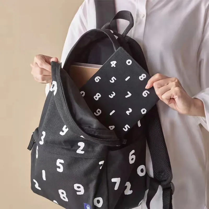 KOKUYO SOUSOU Collaboration Cotton Backpack Trumpets Unisex Black White-3