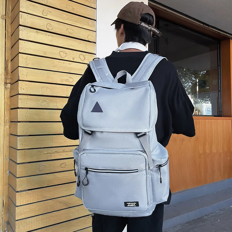 OZUKO Nylon Backpack Travel Unisex Light Gray/Black-6