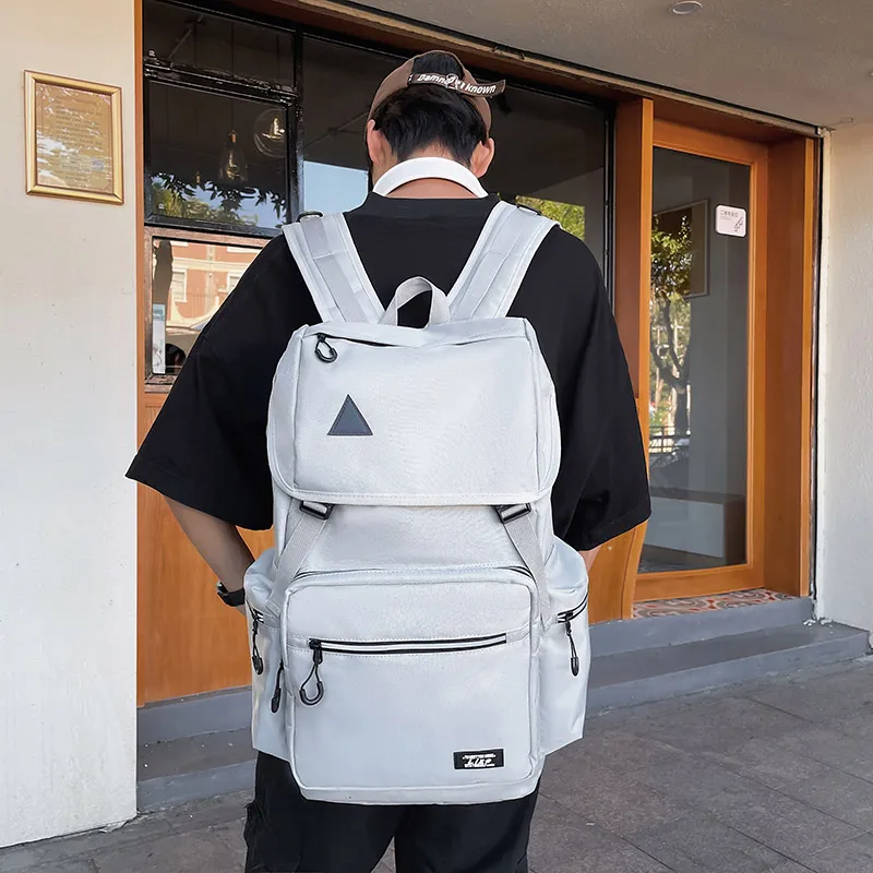 OZUKO Nylon Backpack Travel Unisex Light Gray/Black-11