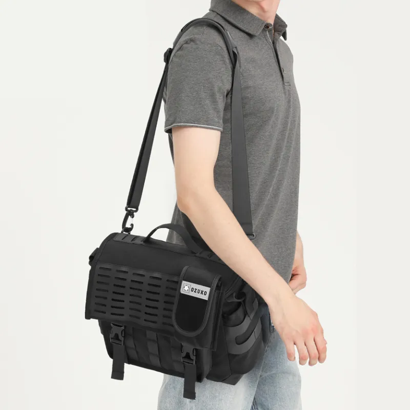 OZUKO Oxford Shoulder Bag Crossbody Bag Messenger Bag Unisex Khaki Black-3