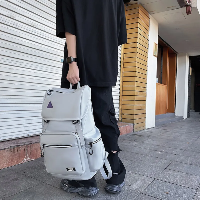 OZUKO Nylon Backpack Travel Unisex Light Gray/Black-10