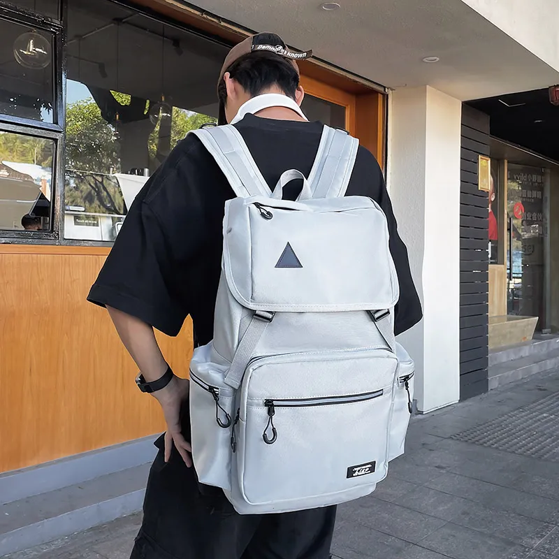OZUKO Nylon Backpack Travel Unisex Light Gray/Black-12