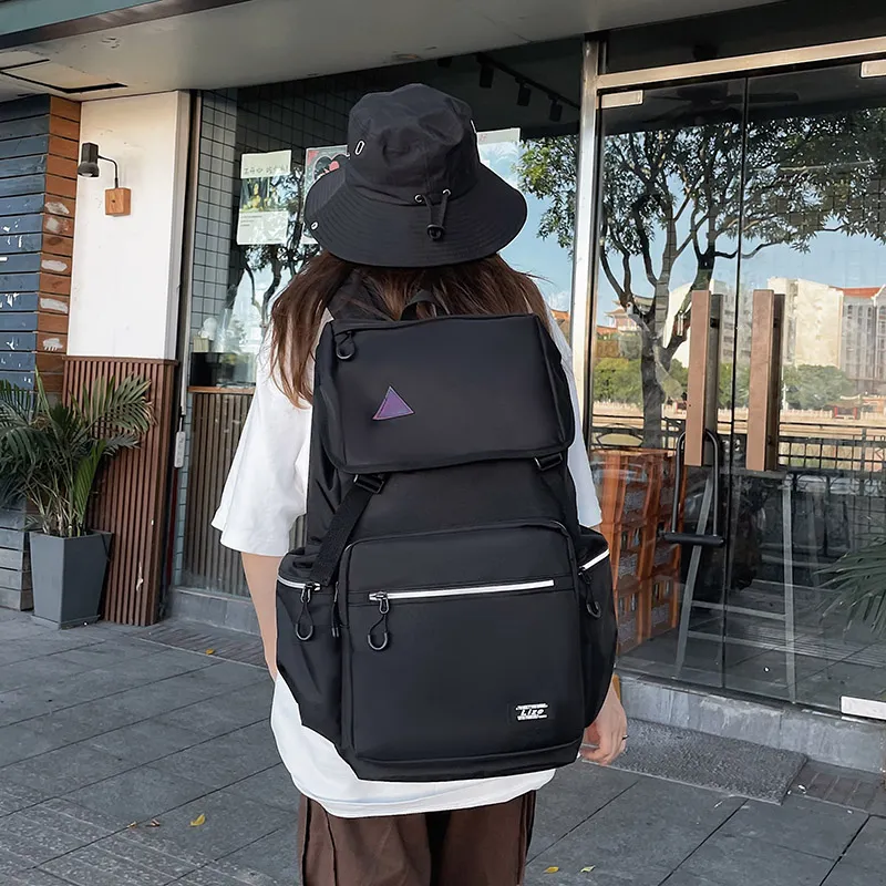OZUKO Nylon Backpack Travel Unisex Light Gray/Black-24