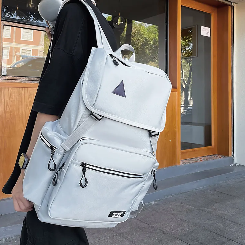 OZUKO Nylon Backpack Travel Unisex Light Gray/Black-8