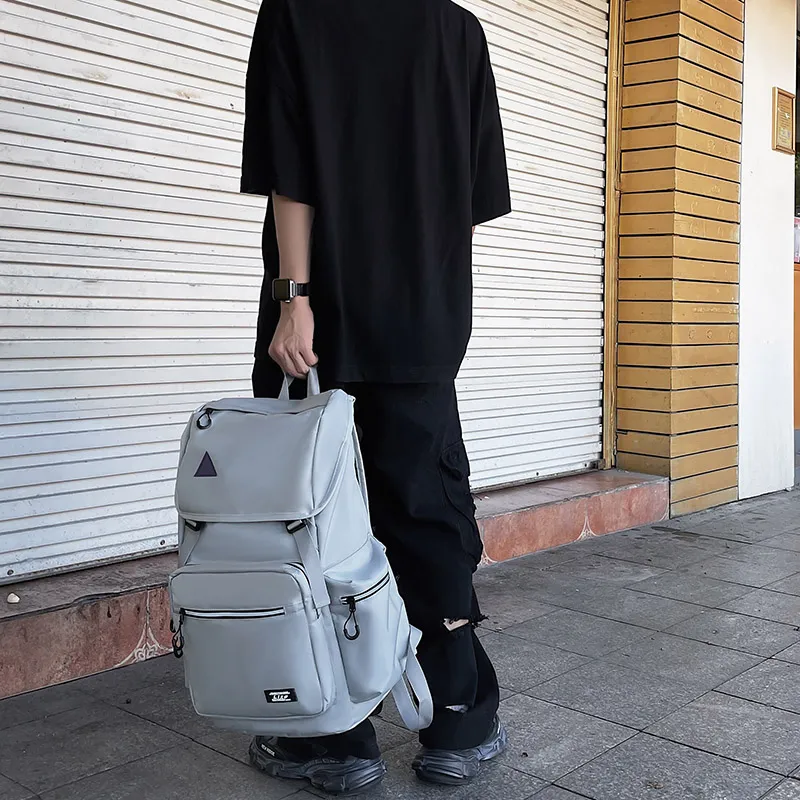 OZUKO Nylon Backpack Travel Unisex Light Gray/Black-9