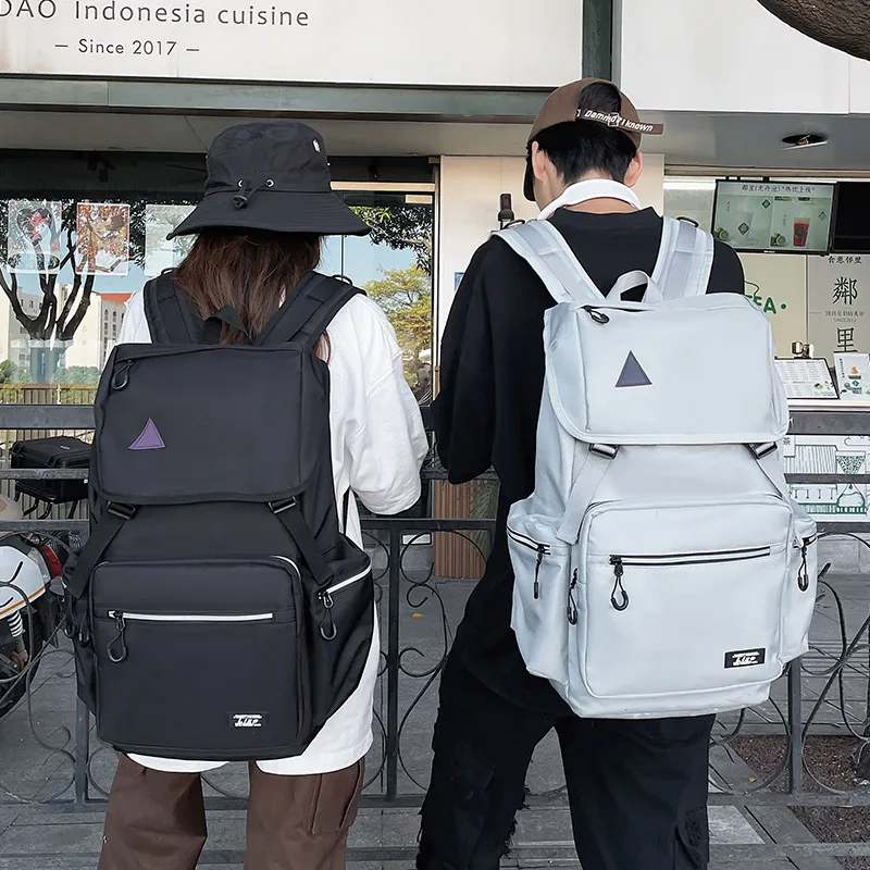 OZUKO Nylon Backpack Travel Unisex Light Gray/Black-3