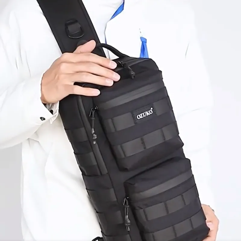 OZUKO Oxford Shoulder Bag Unisex Black/Camouflage-3