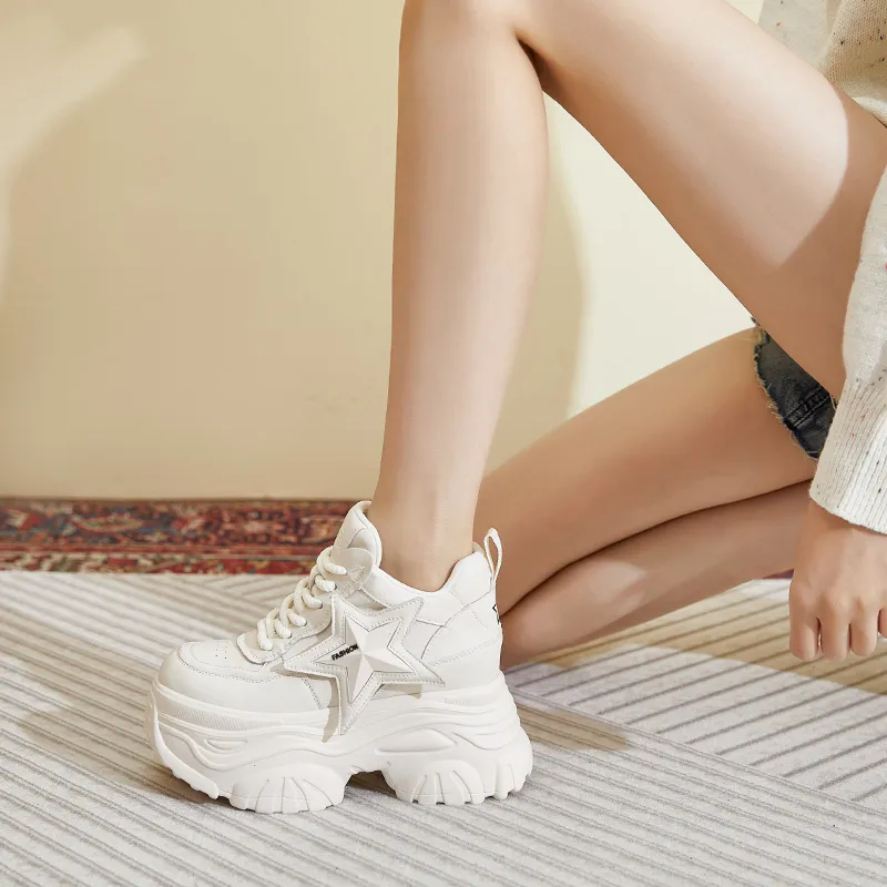Shangjinni Abrasion Resistant Lightweight Height Increasing Low Top Chunky Sneakers Women's-1