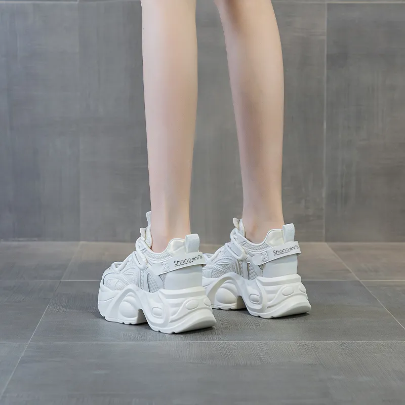 Shangjinni Cushioning Anti-Slip Wear-Resistant Breathable Lightweight Height Increasing Low-Top Chunky Sneakers Women's-5
