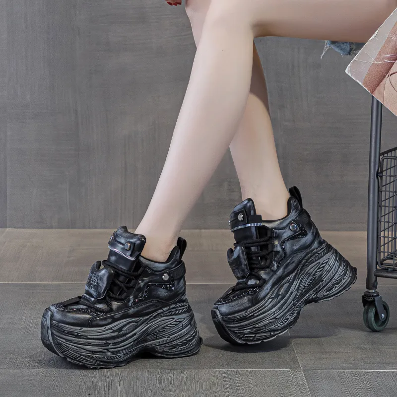 Shangjinni Anti Slip And Wear Resistant Height Increasing Mid Top Chunky Sneakers Women's-7