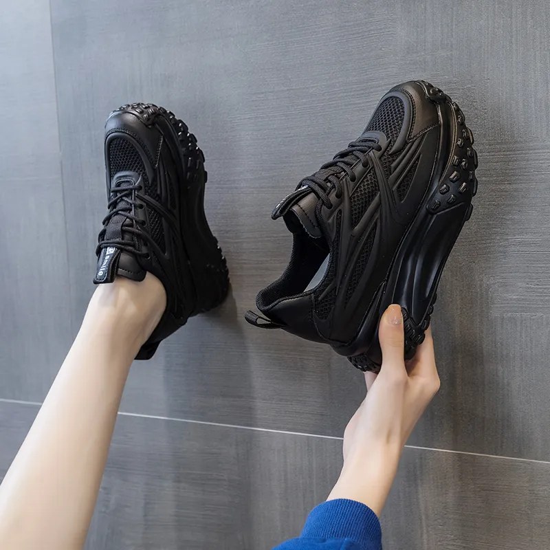 Shangjinni Breathable Lightweight Height Increasing Mid Top Chunky Sneakers Women's-3