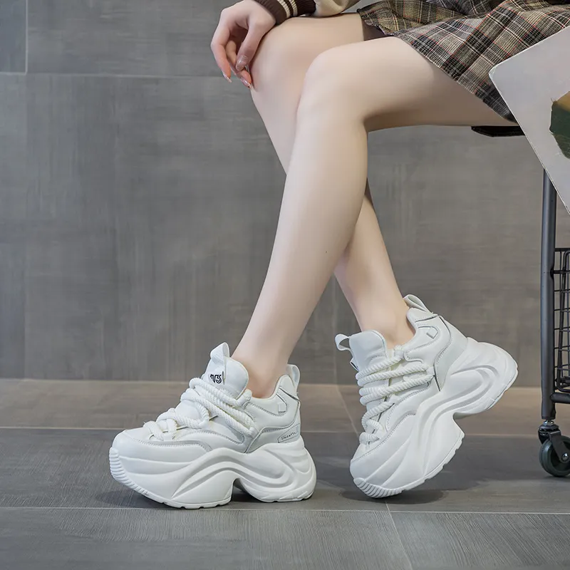 Shangjinni Lightweight Height Increasing Mid-Top Chunky Sneakers Women's-5