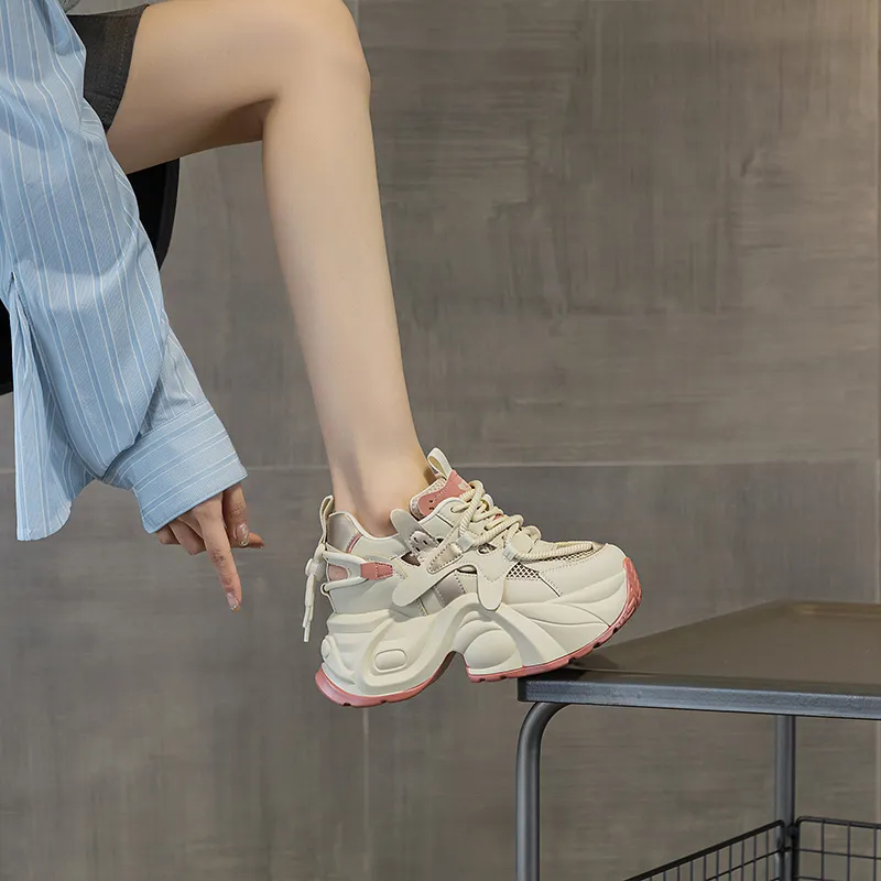 Shangjinni Chunky Sneakers Women's Low Top Beige Gold/Apricot-10