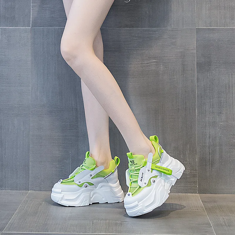 Shangjinni Lightweight Height Increasing Mid Top Chunky Sneakers Women's-3