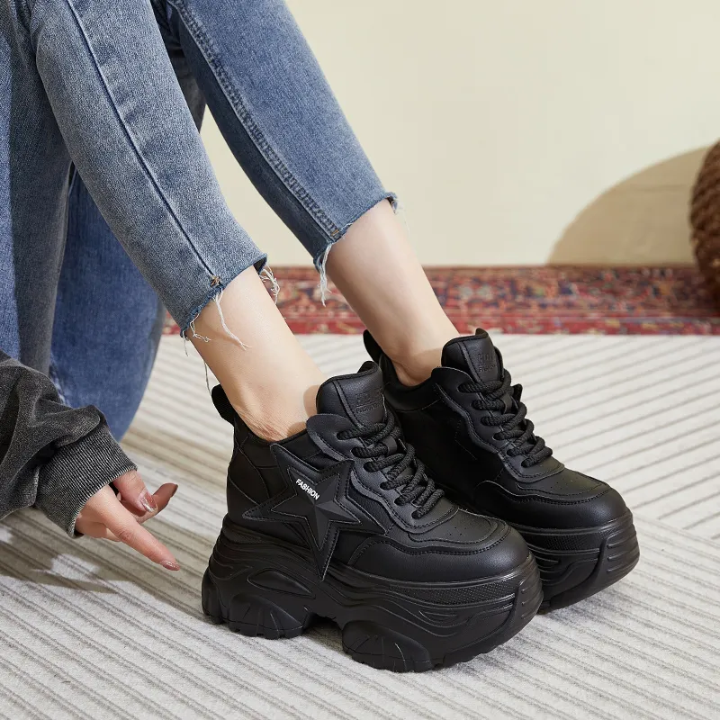 Shangjinni Abrasion Resistant Lightweight Height Increasing Low Top Chunky Sneakers Women's-8