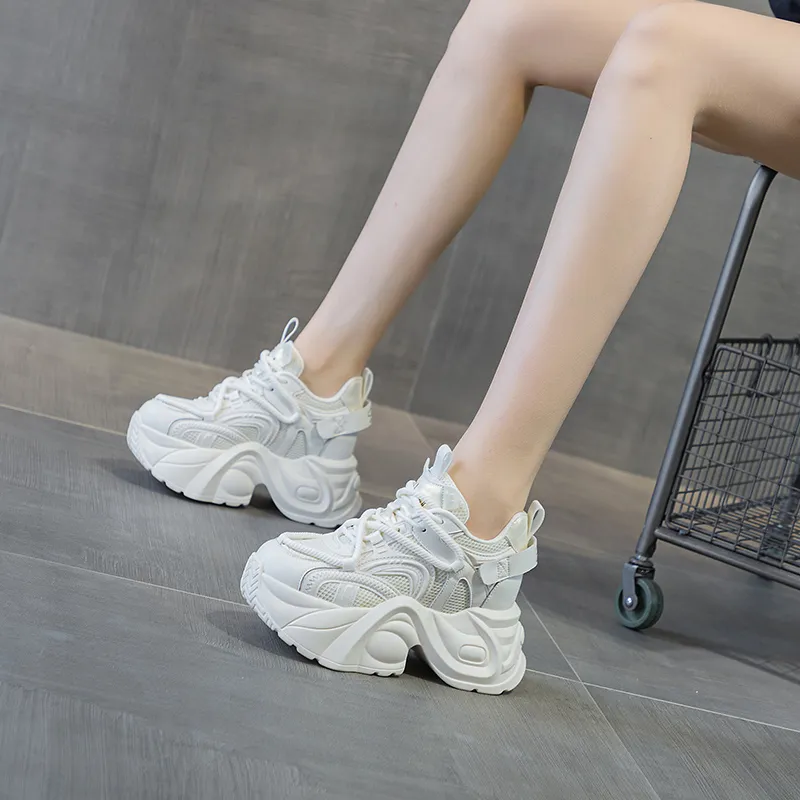 Shangjinni Cushioning Anti-Slip Wear-Resistant Breathable Lightweight Height Increasing Low-Top Chunky Sneakers Women's-3