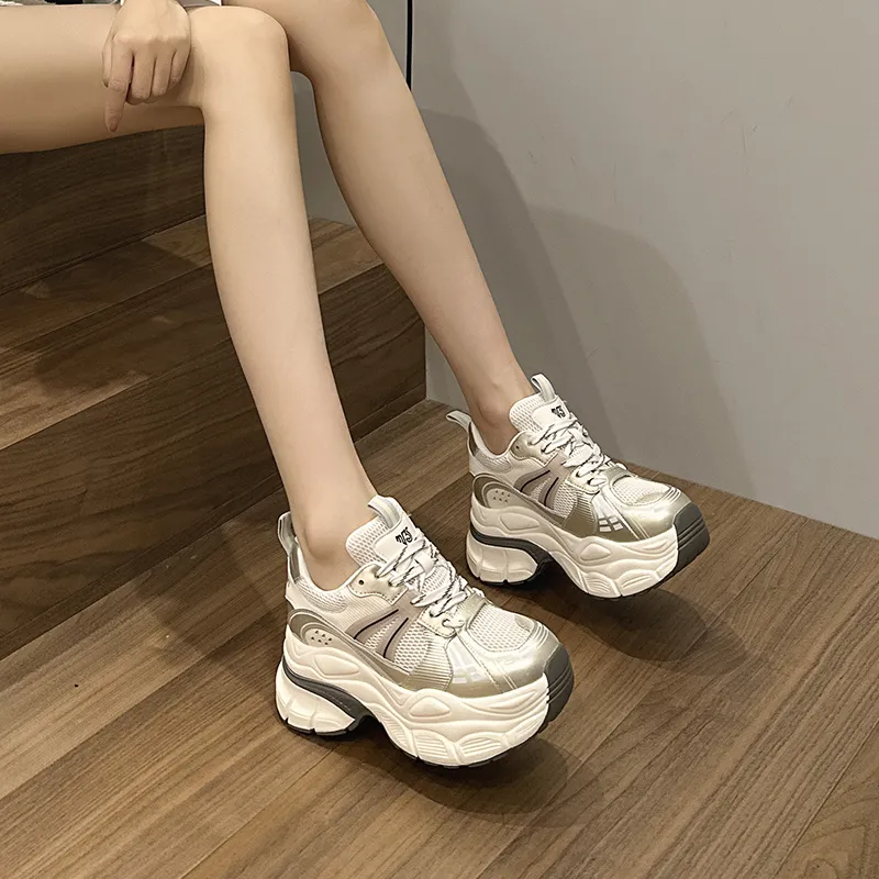 Shangjinni Lightweight Height Increasing Mid Top Chunky Sneakers Women's-1