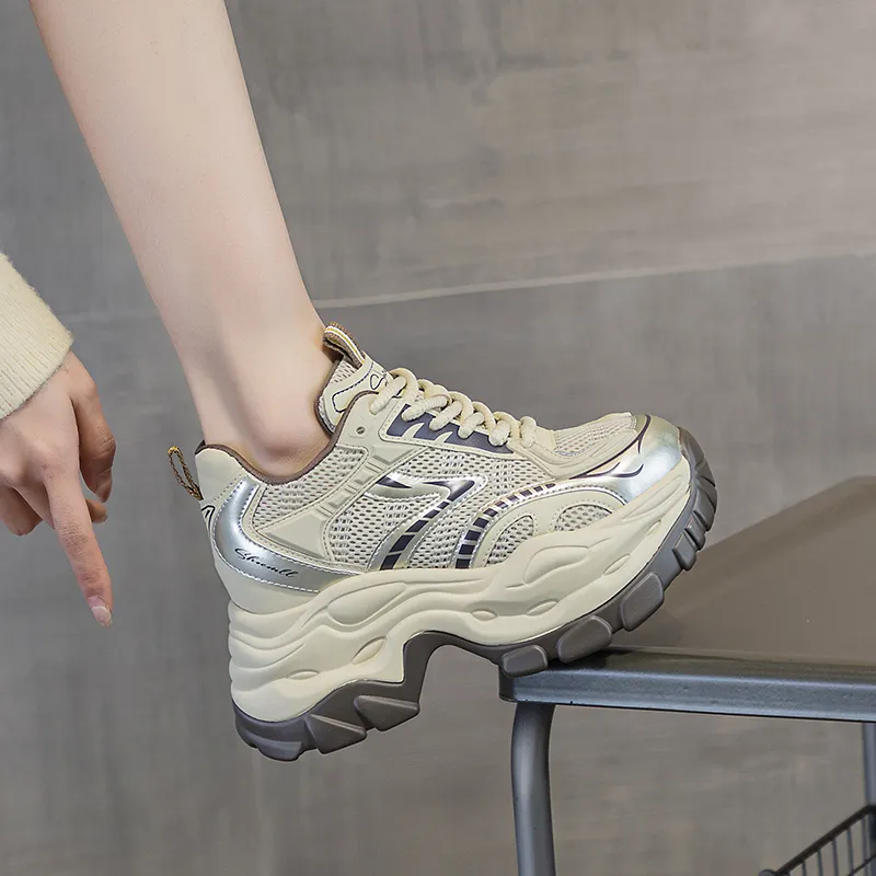 Shangjinni Slip Resistant, Abrasion Resistant, Breathable, Height Increasing Low Top Chunky Sneakers Women's-4