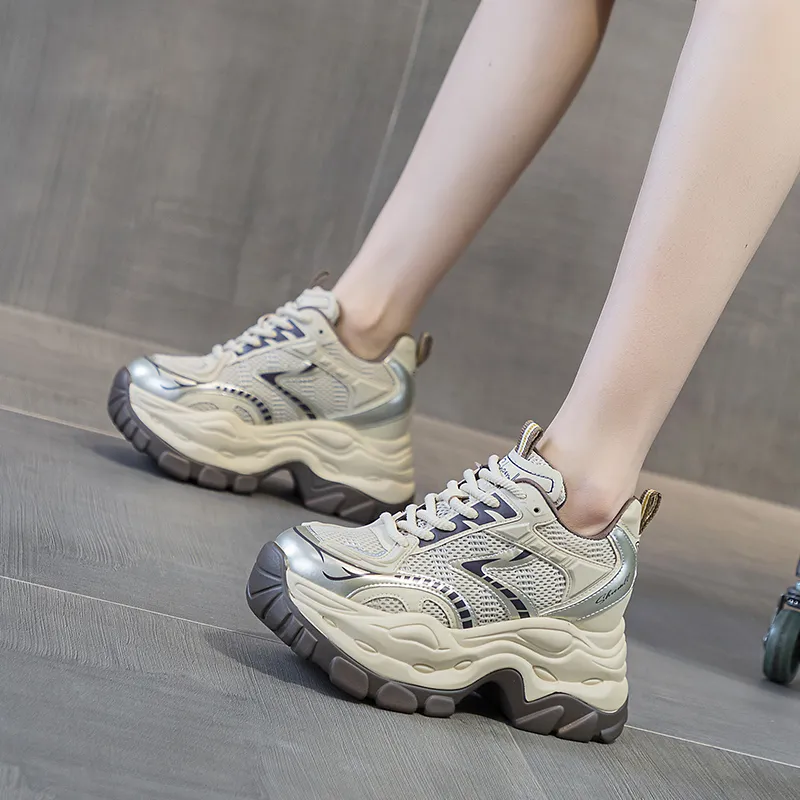 Shangjinni Slip Resistant, Abrasion Resistant, Breathable, Height Increasing Low Top Chunky Sneakers Women's-3